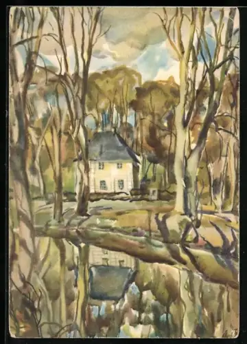 Künstler-AK Weimar / Thüringen, Goethes Gartenhäuschen