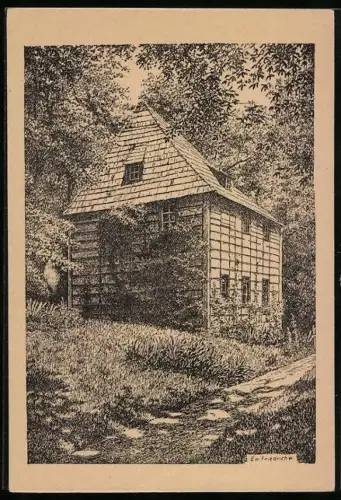Künstler-AK Weimar / Thüringen, Goethes Gartenhaus
