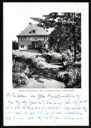 AK Goslar /Harz, Fremdenheim Kloster Frankenberg, Sonnenhaus, Gartenansicht