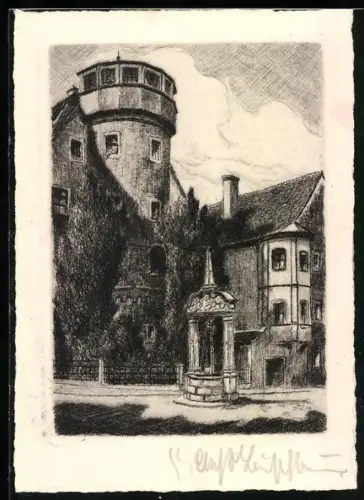 Künstler-AK Regensburg, Am Wasserturm