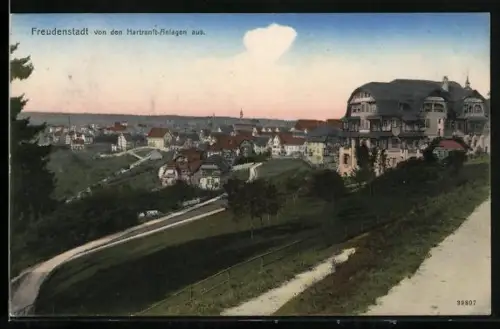 AK Freudenstadt, Blick von den Hartranft-Anlagen auf Stadt und Villen