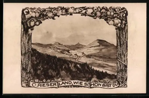 Künstler-AK Bopfingen /Ries, Schlossberg, Schloss Baldern, hoher Ipf