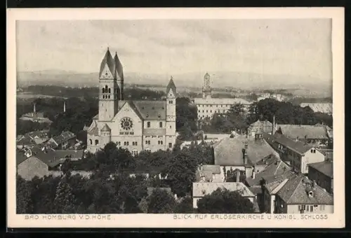 AK Bad Homburg v. d. Höhe, Blick auf Erlöserkirche, Königliches Schloss