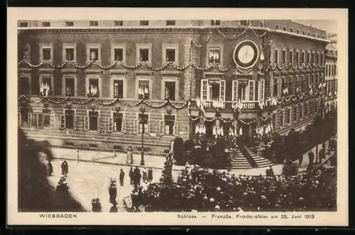 AK Wiesbaden, Schloss, Französische Friedensfeier am 29. Juni 1919
