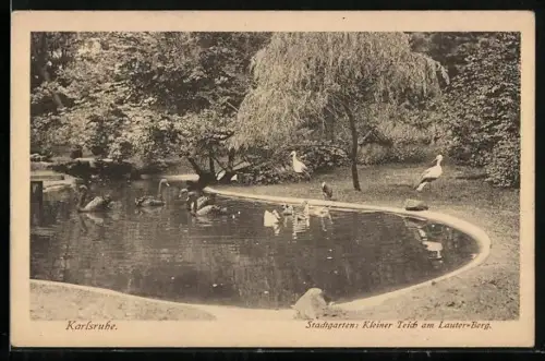 AK Karlsruhe, Stadtgarten, Kleiner Teich am Lauter-Berg