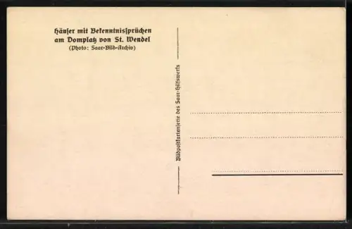AK St. Wendel, Häuser mit Bekenntnissprüchen am Domplatz, Marktstände