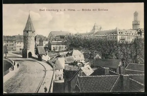 AK Bad Homburg v. d. Höhe, Brücke mit Schloss