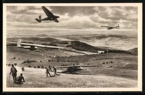 AK Wasserkuppe /Rhön, Segelflugzeuge am Hang