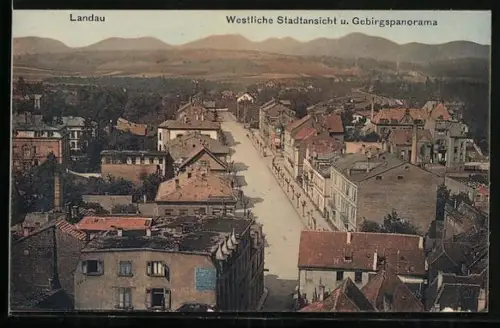 AK Landau / Pfalz, Westliche Stadtansicht, Gebirgspanorama