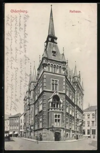 AK Oldenburg / O., Rathaus mit Strasse