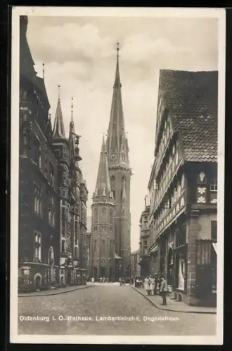 AK Oldenburg i. O., Rathaus, Lambertikirche, Degodehaus