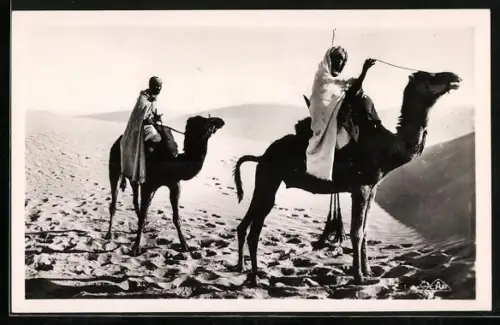 AK Scènes et Types, Méharistes traversant les Dunes, Beduinen mit ihren Kamelen in der Wüste