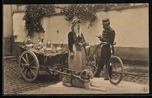 AK Laitiere, Hund zieht einen Milchwagen, Hundegespann
