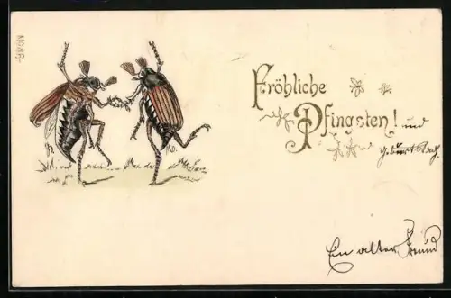 AK Fröhliche Pfingsten, zwei Maikäfer beim Tanz