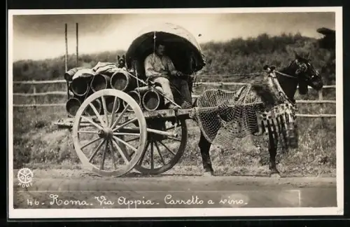 AK Roma, Pferdegespann zum Weintransport