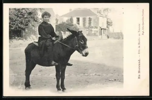 AK Morvand, Frau reitet auf einem Esel