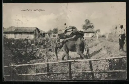 AK Elefant trägt Koffer und Kisten auf dem Rücken