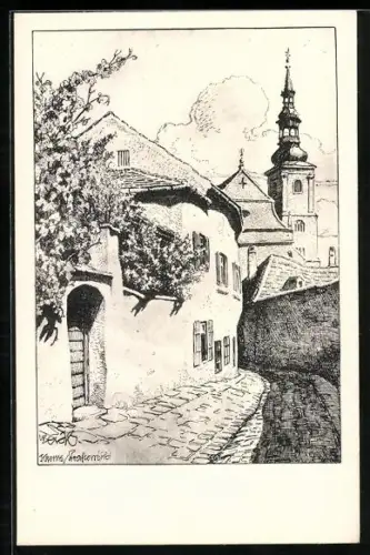 Künstler-AK Ulf Seidl: Krems an der Donau, Strassenpartie