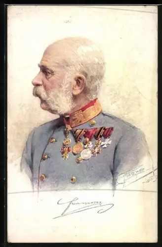 AK Kaiser Franz Josef I. von Österreich in Uniform im Profil