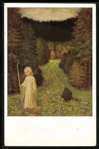 Künstler-AK Matthäus Schiestl: Christkind im Walde