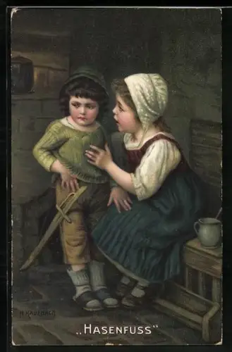 Künstler-AK Hermann Kaulbach: Hasenfuss, Mädchen mit Schwert