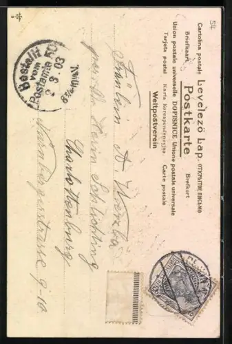 Lithographie schöne Frau wirft einen Liebesbrief in Amor`s Briefkasten