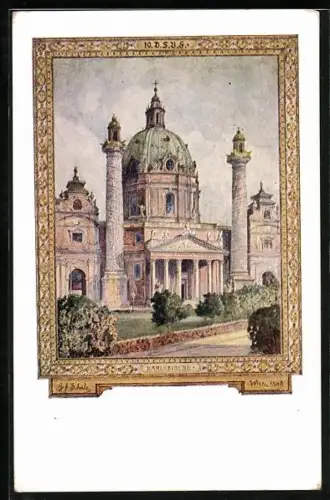 AK Wien, 10. Deutsches Sängerbundesfest, 1928, Karlskirche