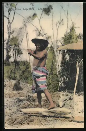 Künstler-AK Argentinien, Chaco-Indio, Indianer mit Bogen und Pfeil