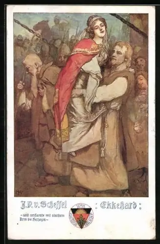 AK Deutscher Schulverein: J.V.v. Scheffel umfast mit starkem Arm die Herzoin