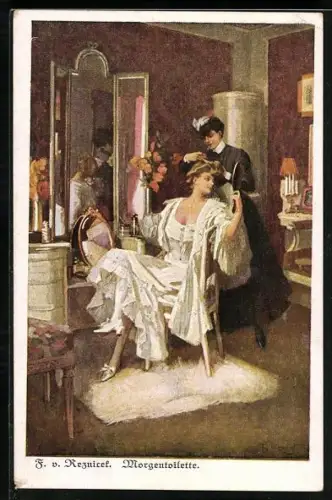 Künstler-AK Ferdinand von Reznicek: Dame bei der Morgentoilette