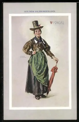 Künstler-AK Pongau, Aus dem Salzburgerland, Dame in Tracht