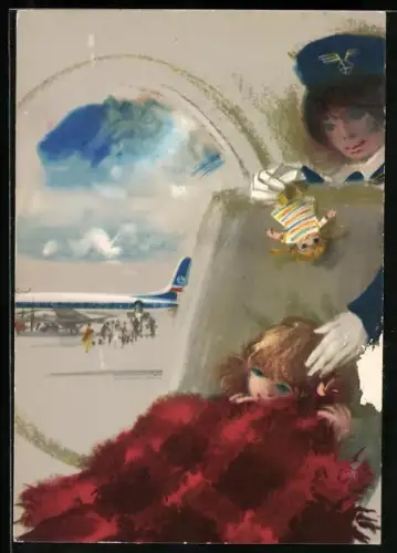 Künstler-AK Flugzeug Viscount 804 der LOT