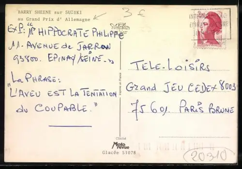 AK Rennfahrer Barry Sheene auf Motorrad Suzuki