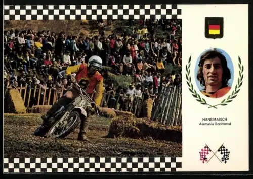 AK Rennfahrer Hans Maisch auf Maico-Motorrad