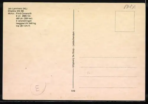 AK Rennfahrer Jan Lammers auf Shadow, Autorennen