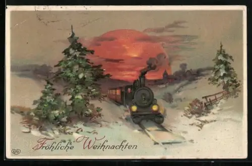 AK Eisenbahn in weihnachtlicher Landschaft