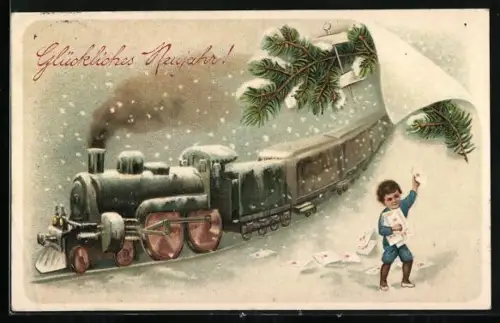 AK Eisenbahn fährt durch den Schnee