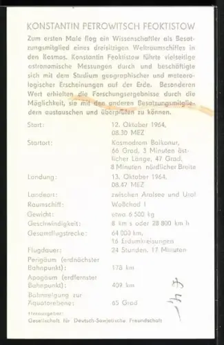 AK Kosmonaut Konstantin Petrowitsch Feoktistow in Anzug mit Krawatte