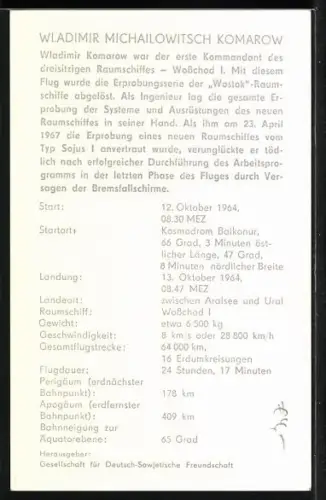 AK Kosmonaut Wladimir Michailowitsch Komarow, Kommandant Wosschod I, Raumfahrt