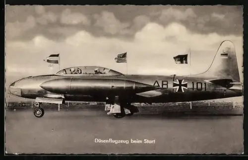 AK Düsen-Flugzeug der Bundeswehr beim Start