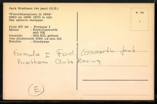AK Autorennfahrer Jack Brabham in seinem Rennauto Ford BT 33, Autorennen