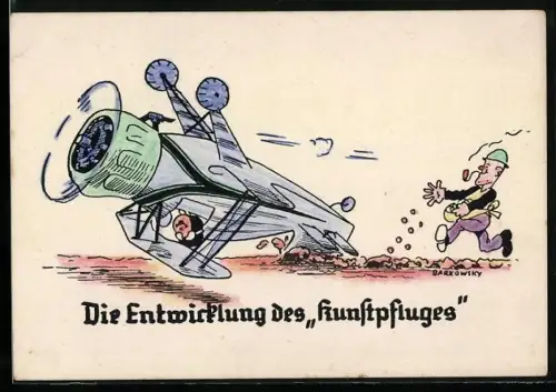 AK Entwicklung des Kunstpfluges, Flugzeug