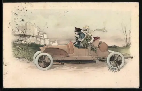 AK Dame wird in einem Auto chauffiert