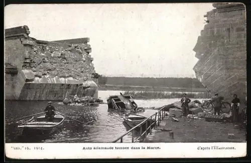 AK Auto allemande tombée dans la Marne