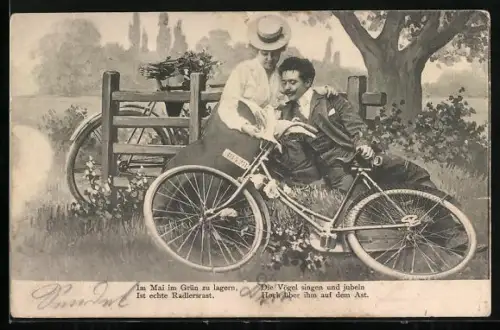 AK Fahrrad und Liebespaar