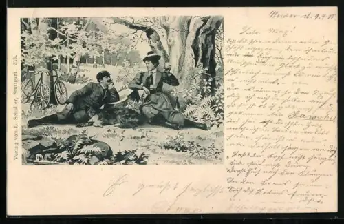 AK Fahrrad am Baum mit Liebespaar