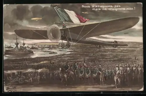 AK Flugzeug über französischen Soldaten
