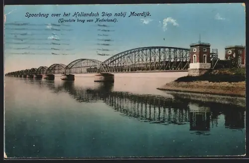 AK Moerdijk, Spoorbrug over het Hollandsch Diep nabij Moerdijk