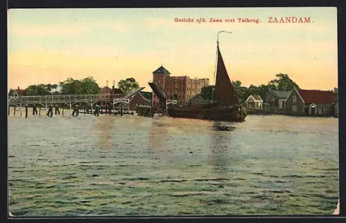 AK Zaandam, Gezicht o. d. Zaan met Tolbrug