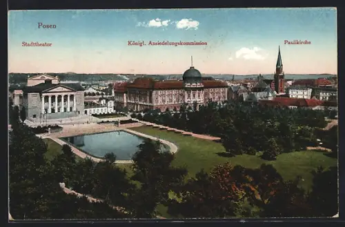 AK Posen / Poznan, Stadttheater, Paulikirche, Königl. Ansiedlungkommission